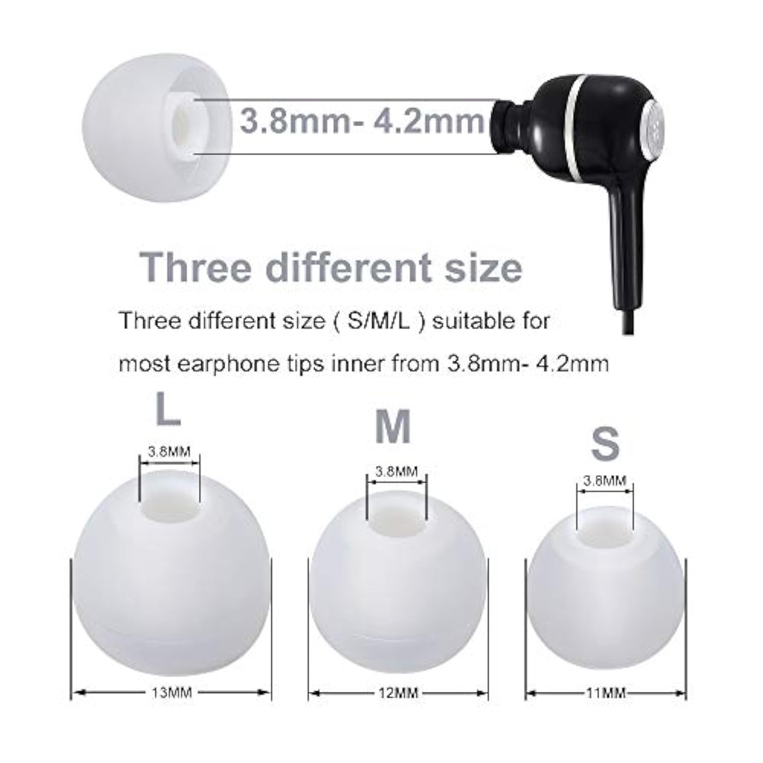Earbud Tips Soft Silicone Earbuds Replacement Tips Fit For In-Ear Headphones(Inner Hole From 3.8Mm - 4.2Mm Earphones) 9 Pairs S/M/L