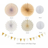 Boho Neutral Party Decor – 20pcs Beige, Gold, Peach Paper Lanterns, Fans, Pom Poms & More