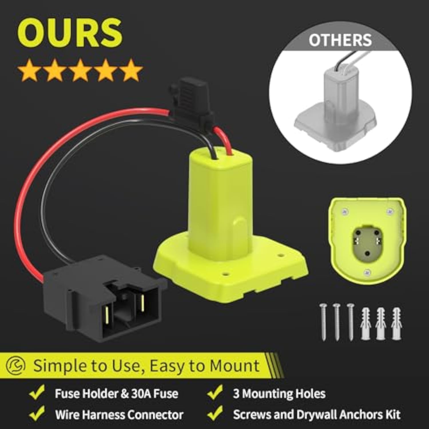 For Power Wheel Battery Adapter, Compatible With Ryobi 18V Battery, With Wire Harness Connector, 12Awg Wire, Fuse Holder & 30A Fuses, Compatible With Fisher-Price Ride-On Cars