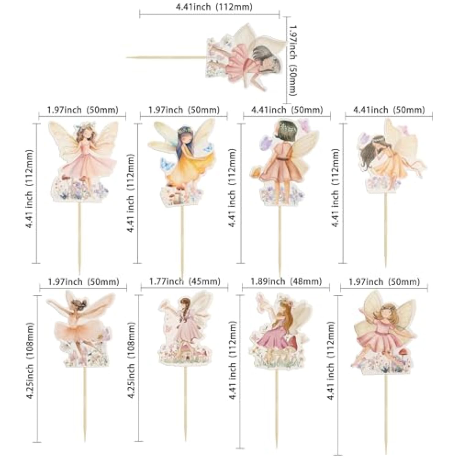 36Pcs Fairy Cupcake Toppers Wing Angel Flower Fairy Birthday Cupcake Picks Ballet Dancer Cake Decorations For Baby Shower Birthday Wedding Fairy Party Decorations Supplies