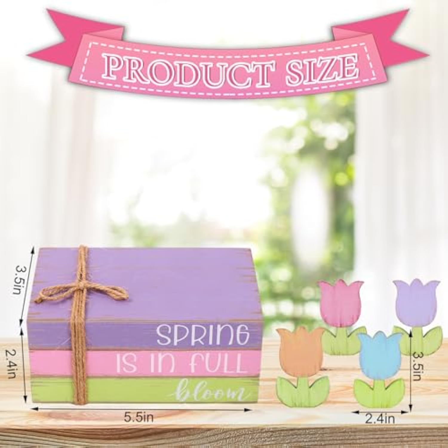 7Pcs Spring Wooden Tiered Tray Decor Farmhouse Faux Stacked Books Pastel Tulip Floral Table Centerpiece Block Signs For Party Home Kitchen