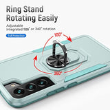 Compatible With Samsung Galaxy S22 Case With Screen Protector[Not For S22+],Heavy Duty Shockproof Full Body Phone Cover,Built In Finger Ring Stable Kickstand,2022 Mint Green