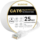 Cat6 Ethernet Cable 25 Ft 2Pack White, Cat-6 Flat Rj45 Computer Internet Lan N