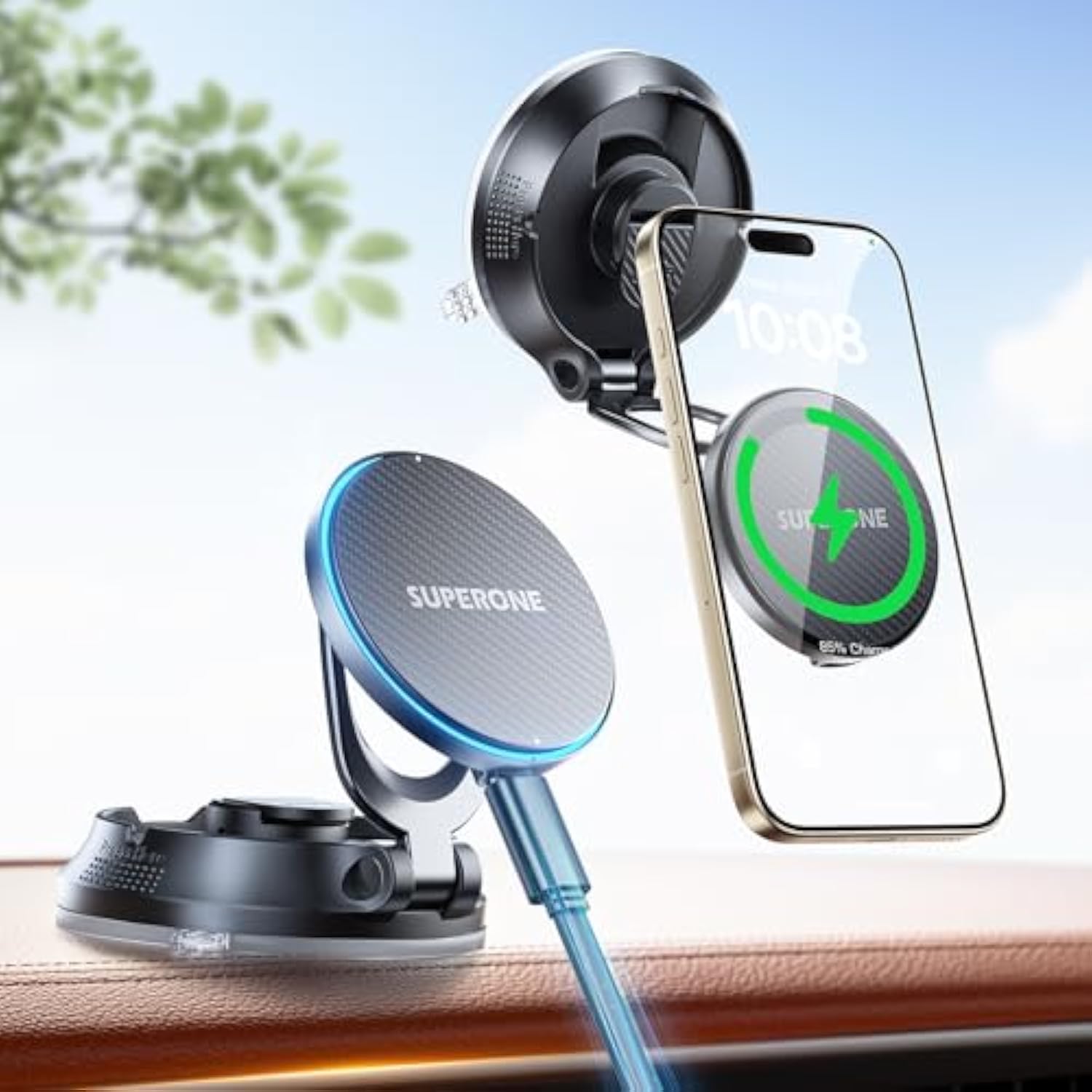 For Magsafe Car Mount Charger, 15W Magnetic Wireless Car Charger, [Windshield+Dash] Magnetic Car Phone Holder Charger For Iphone 16 Pro Max Plus 15 14 13 12, Samsung With Magsafe