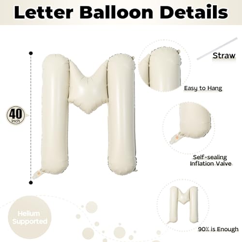 40 Inch Beige Mom Balloons for Mothers Day Decorations, Large Cream Mother's Day Mylar Foil Balloon Letter, Ivory White Sand Mom Alphabet Sign for Mama Birthday Baby Shower Party Decor Supplies