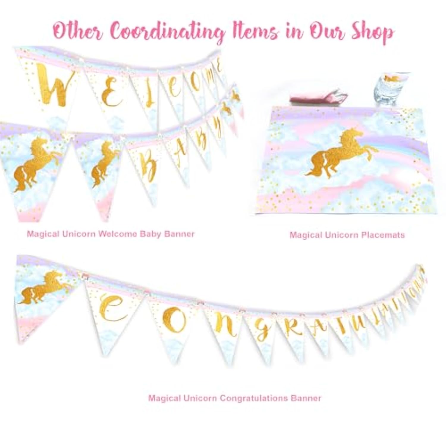 Magical Unicorn 12 Large Invitations - 12 Invitations + 12 Envelopes - Double Sided