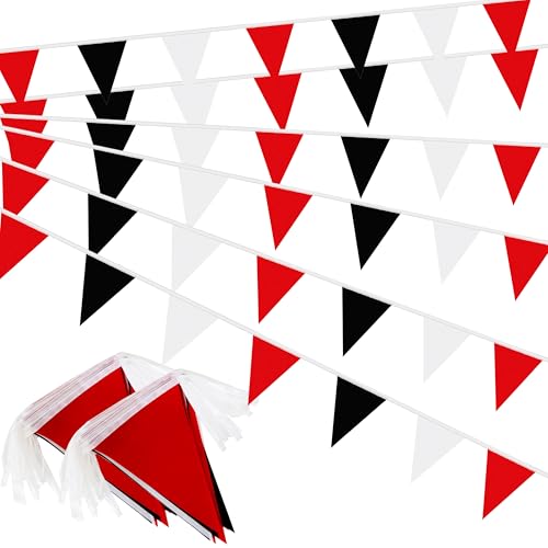 Red White and Black Pennant Banner String Kids Party DIY Garland for Birthdays School Carnivals Outdoor Games Bug Themed Events Slumber Party Backyard Adventures Weddings 66Ft 60Pcs