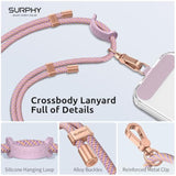 Phone Lanyard Crossbody, Adjustable Cell Phone Lanyard With 2 Pack Phone Tether Tab, Two-Color Braided Phone Strap With Carabiner, Pink & Purple