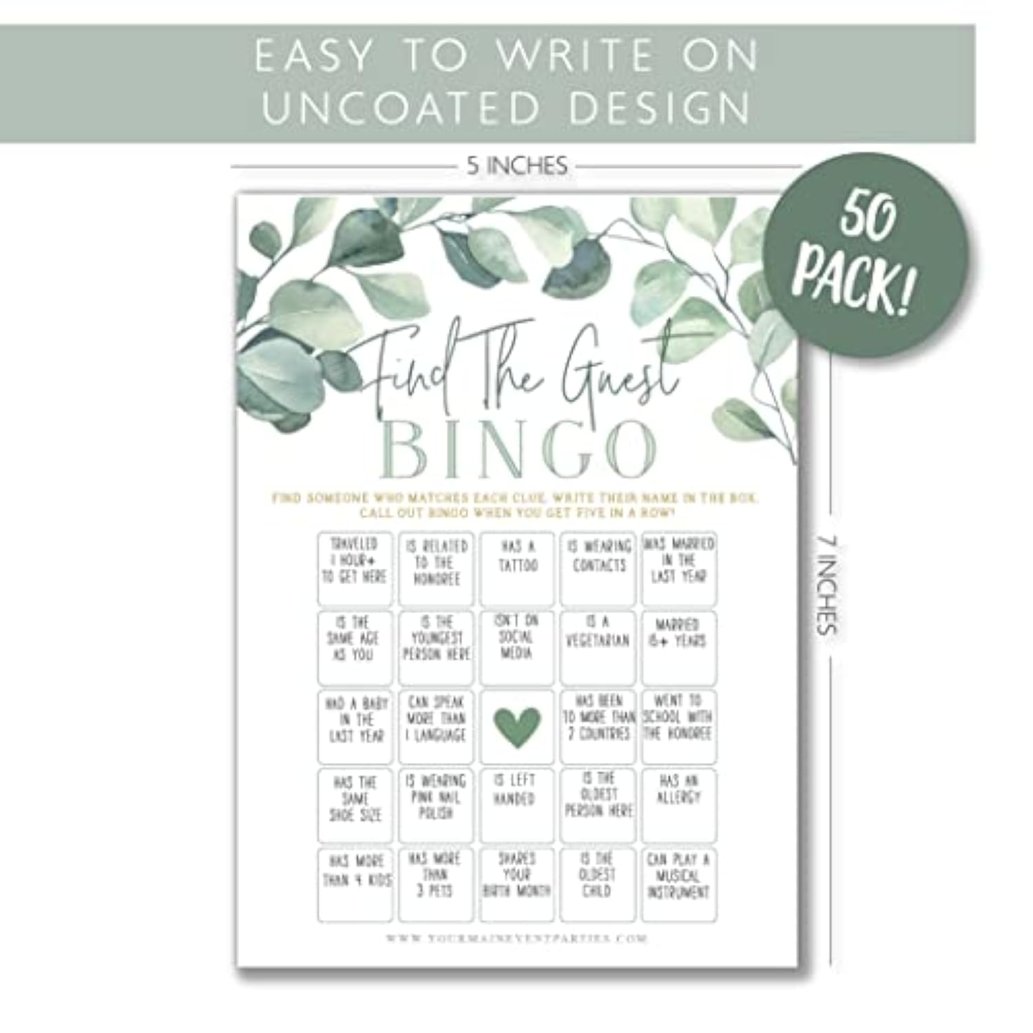 Eucalyptus Floral Find The Guest Bingo Game For Bridal Shower, Baby Shower And Bachelorette Parties, 50 Game Cards Included