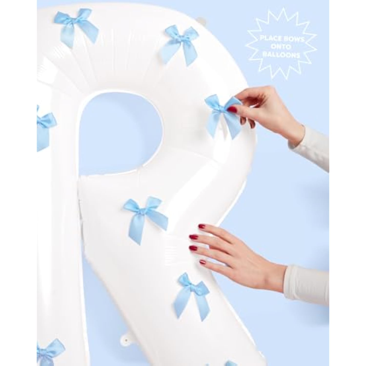 40" White Bride Balloons with Blue Bows - Bachelorette, Wedding, Engagement Decor