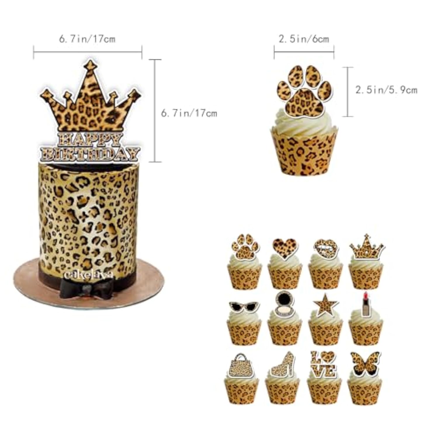 Cheetah Print Birthday Decor Leopard Safari Theme with Balloons Banner Cake Topper