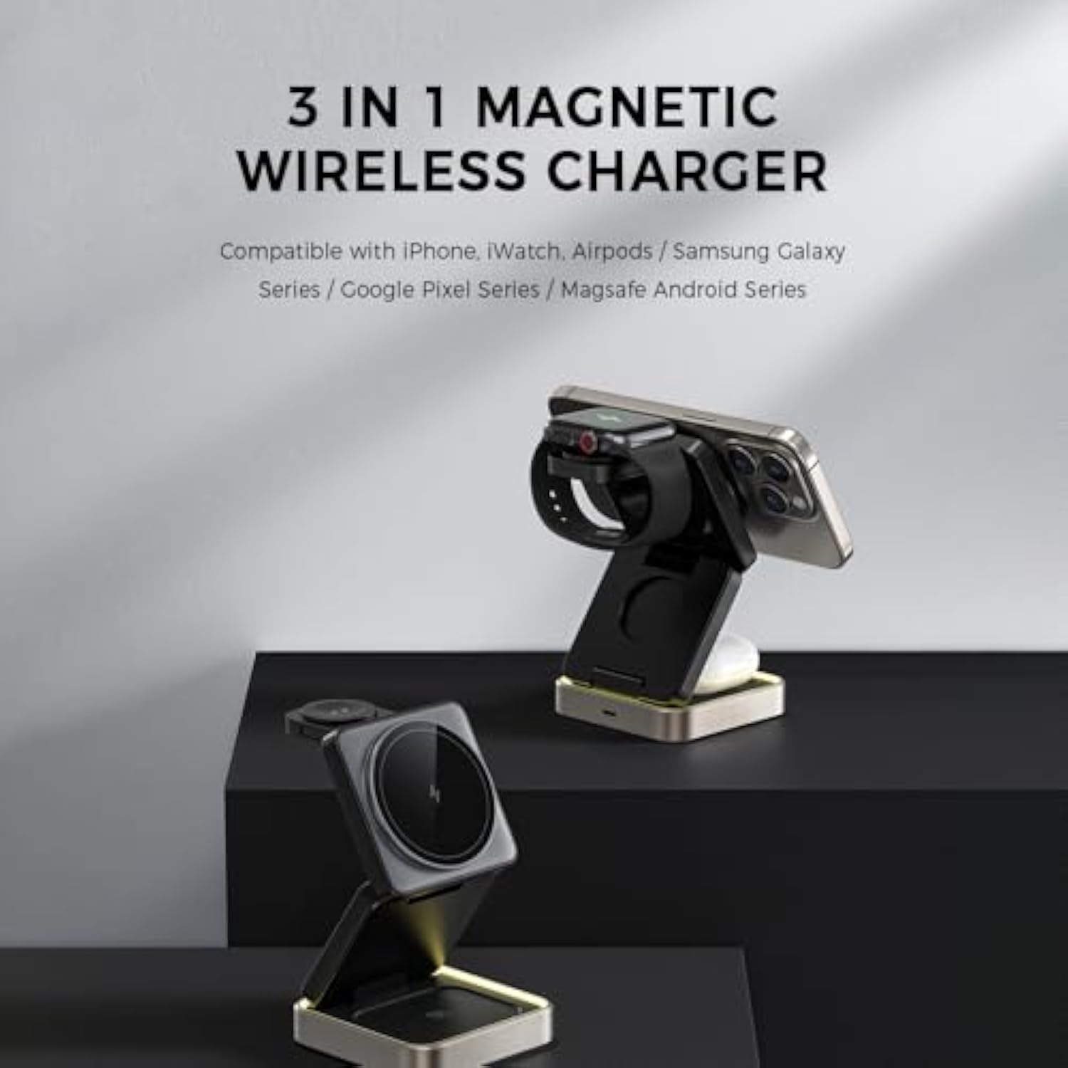 3 In 1 Fast Charging Station For Iphone 16 Pro Max/15/14/13/12,Portable Wireless Magnetic Phone Charger For Watch Earbuds,Usbc Headphone Stand Power Bank Mount Multiple Devices