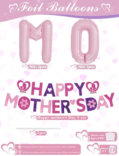 Happy Mothers Day Decorations, Happy Mothers Day Banner, Mom Foil Balloons