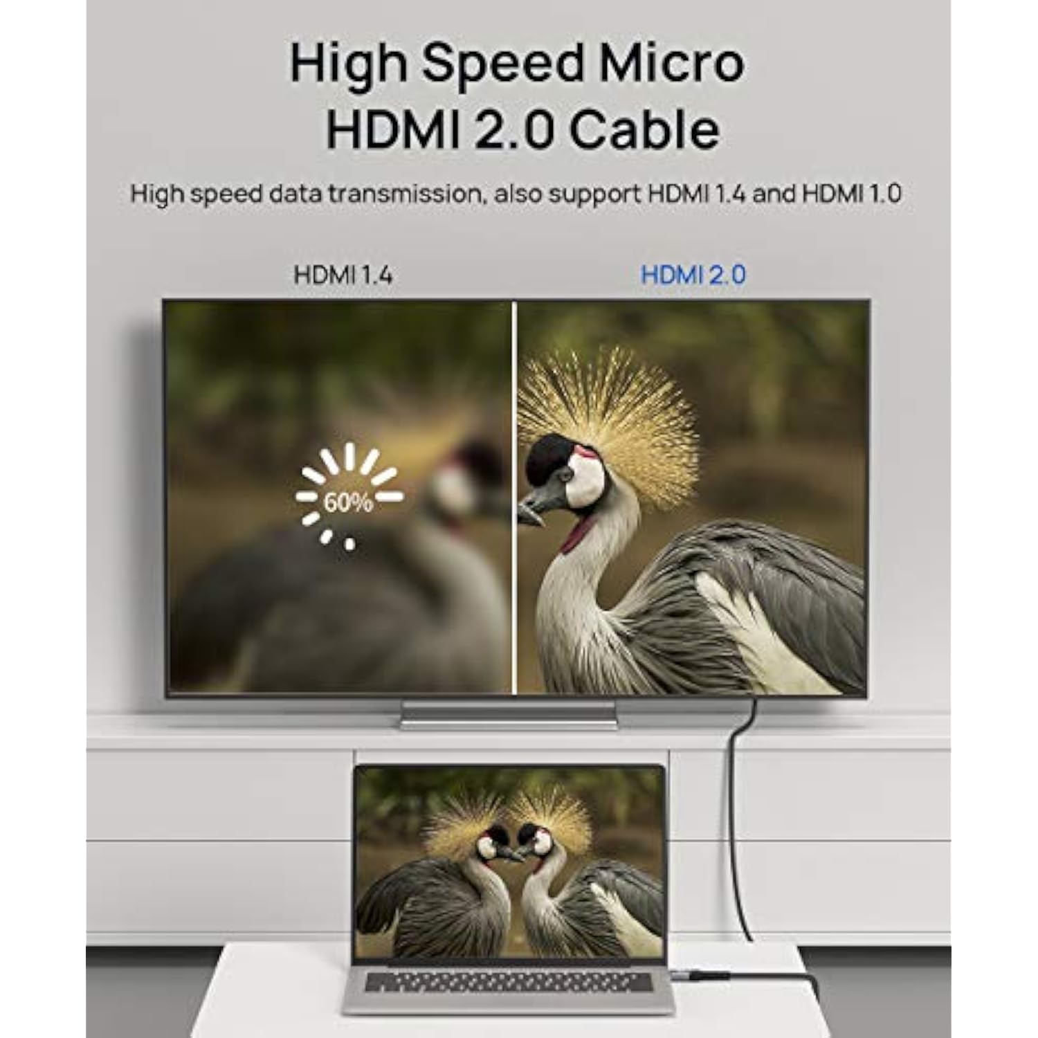 4K Micro Hdmi To Hdmi Cable 10 Ft, Micro Hdmi To Standard Hdmi Cord Braided Su