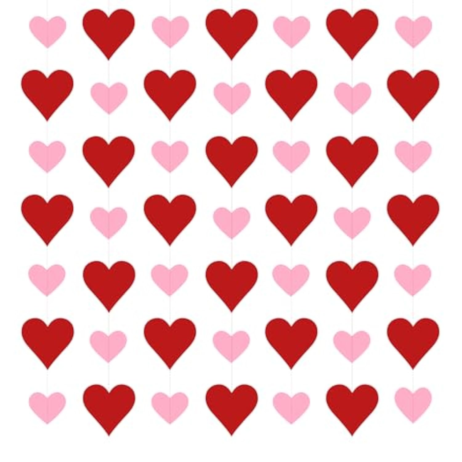 4 Pack Heart Garland For Paper Hearts Streamers Hanging Hearts Decorations For Valentines Galentines Birthday Bridal Shower Wedding Engagement Anniversary Decor (Red & Pink)