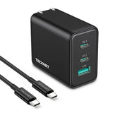 TECKNET 65W GaN Wall Charger PD 3.0 USB-C Travel Adapter,3-Port Foldable Fast Charger with 5ft Cable for iPhone 16 Pro Max/16 Plus/16/15/iPad/Galaxy S24/S25/MacBook Pro/Switch? and More Series