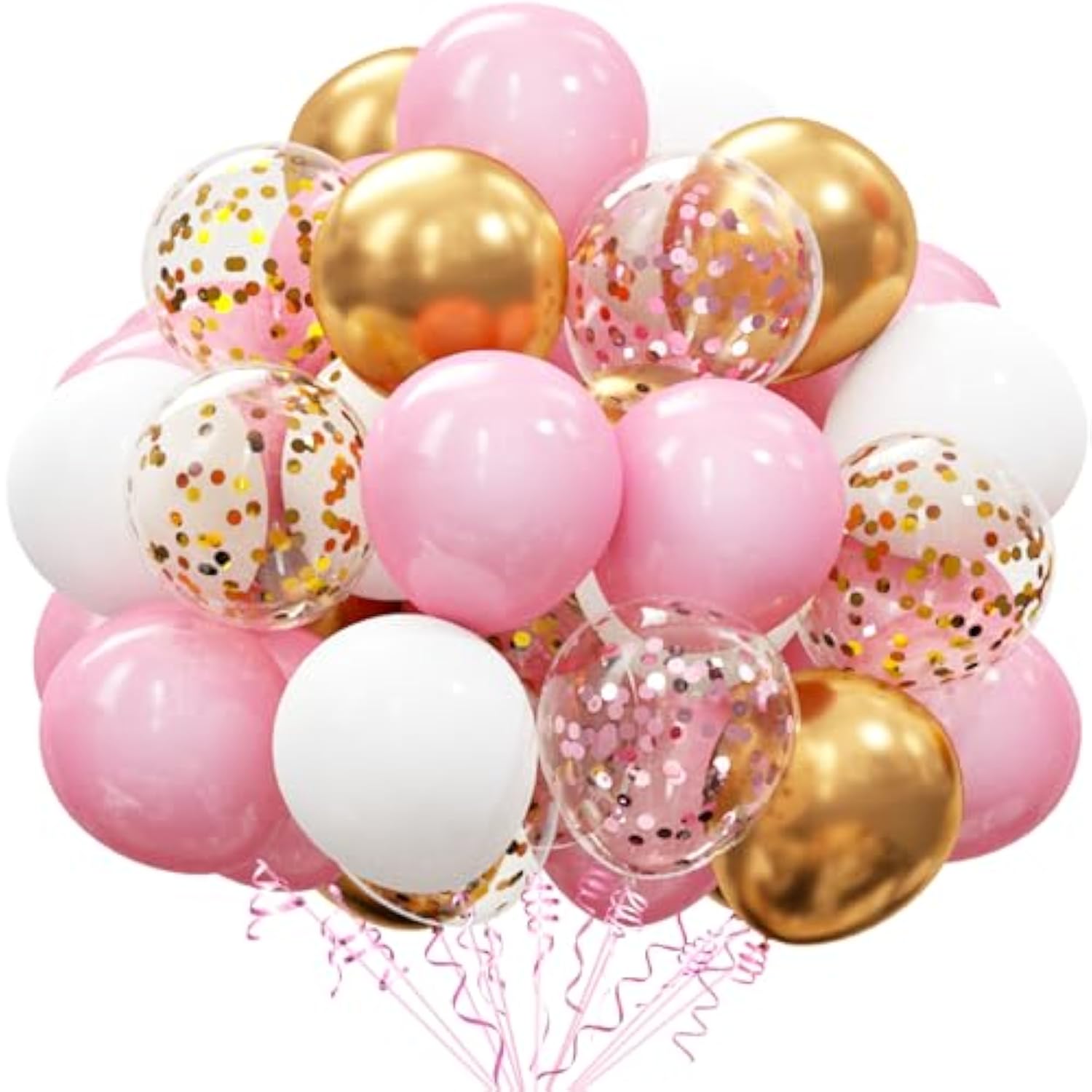 62Pcs Pink Gold Confetti Latex Balloons Kit, 12 Inch Pink White Gold H