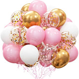 62Pcs Pink Gold Confetti Latex Balloons Kit, 12 Inch Pink White Gold H