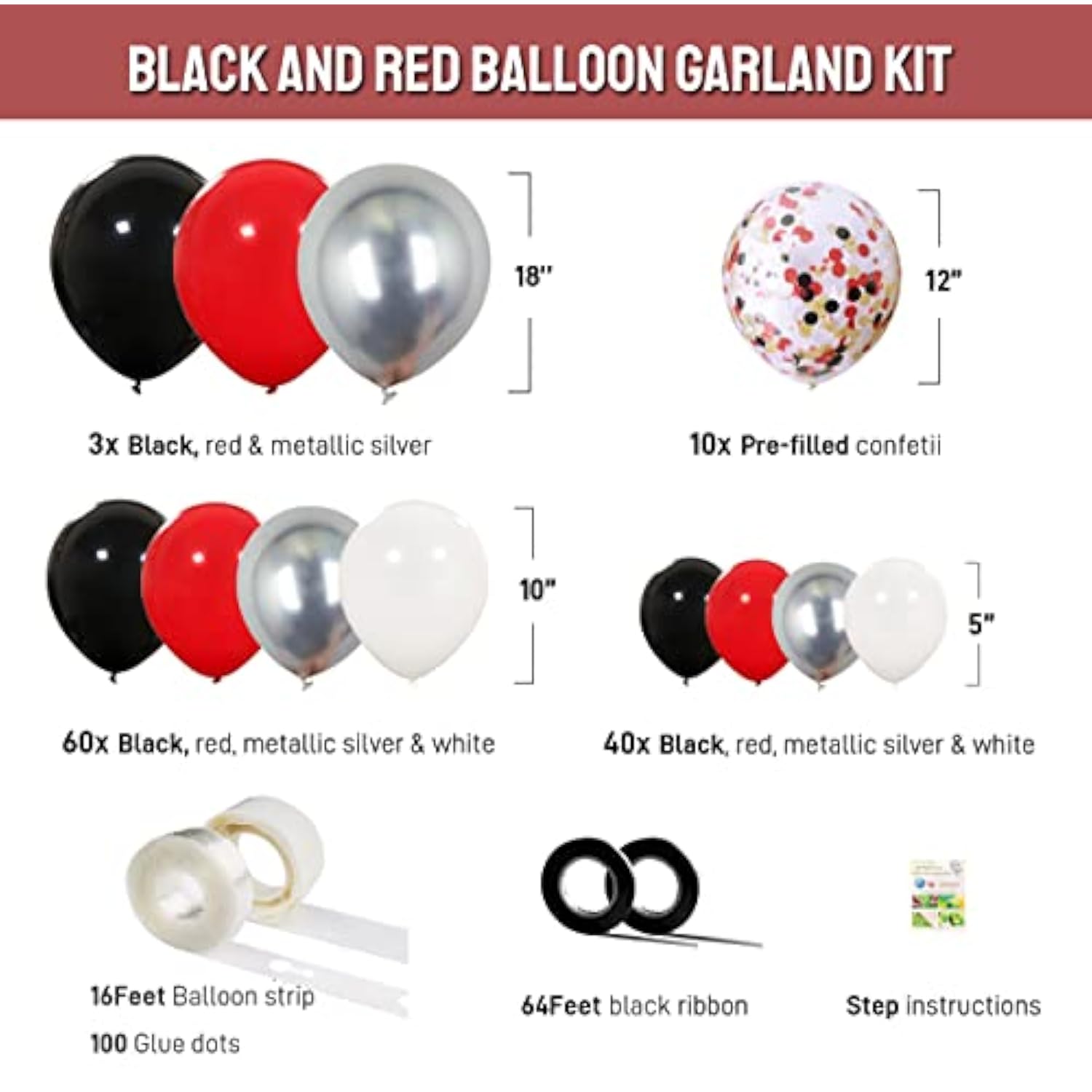 Black And Red Balloon Garland Kit Red Black White Metallic Silver Conf