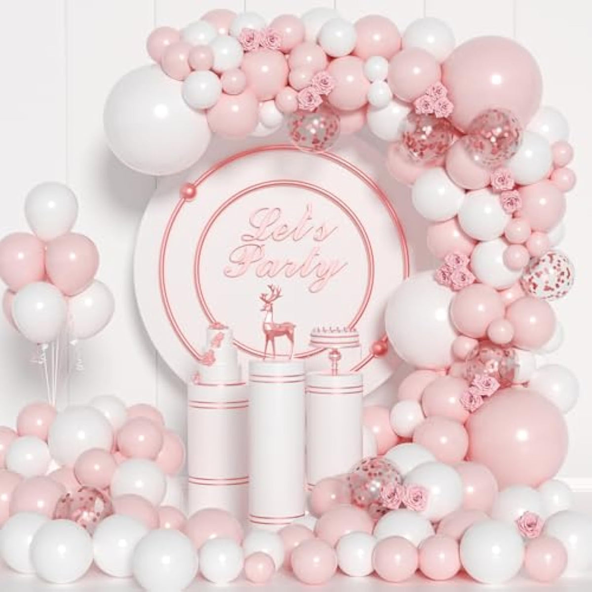 Pink And White Balloon Arch Kit, 140Pcs Macaron Pink Balloon Matte White Balloon 18 12 10 5 Inch Different Size Balloons For Engagement Wedding Birthday Baby Shower Gender Reveal Decorations