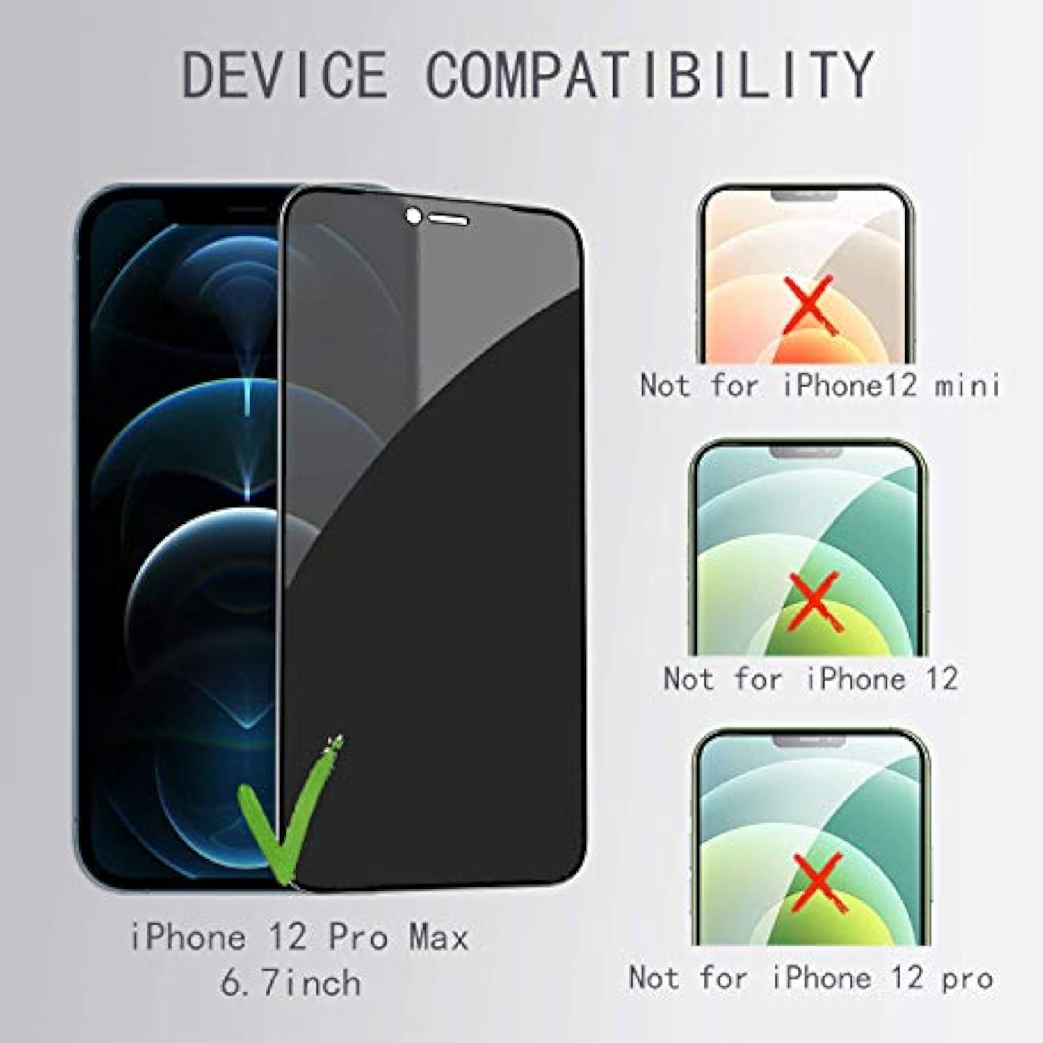 2+2 Pack iPhone 12 Pro Max Privacy Screen & Camera Protector 6.7 Inch 9H