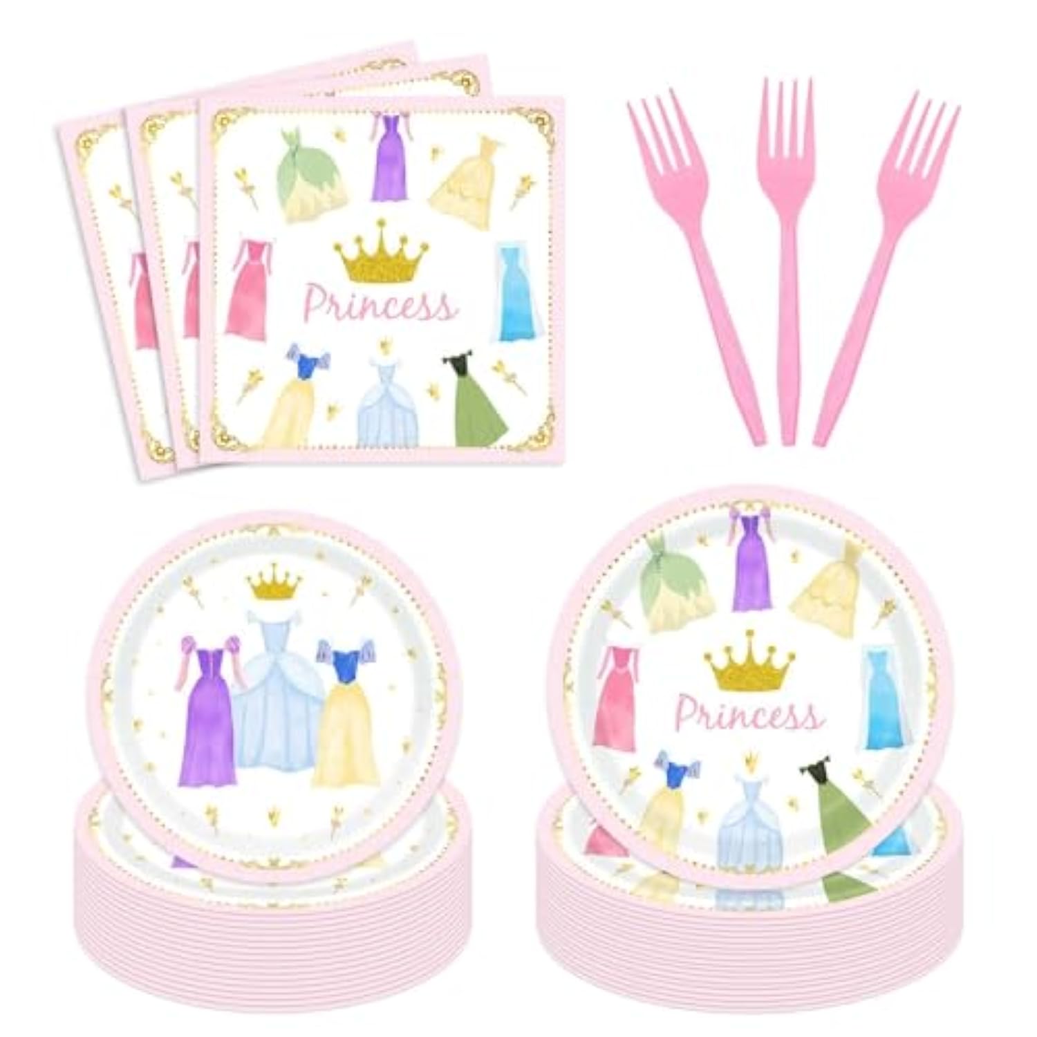 96Pcs Princess Birthday Party Paper Plates And Napkins For Girls Princess Party Disposable Tableware Dinnerware Set Fairytale Dinner Dessert Plates Party Supplies For 24 Guests
