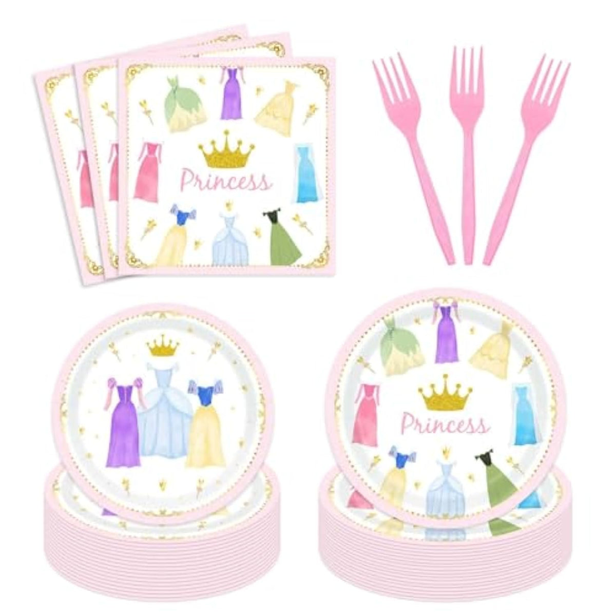 96Pcs Princess Birthday Party Paper Plates And Napkins For Girls Princess Party Disposable Tableware Dinnerware Set Fairytale Dinner Dessert Plates Party Supplies For 24 Guests