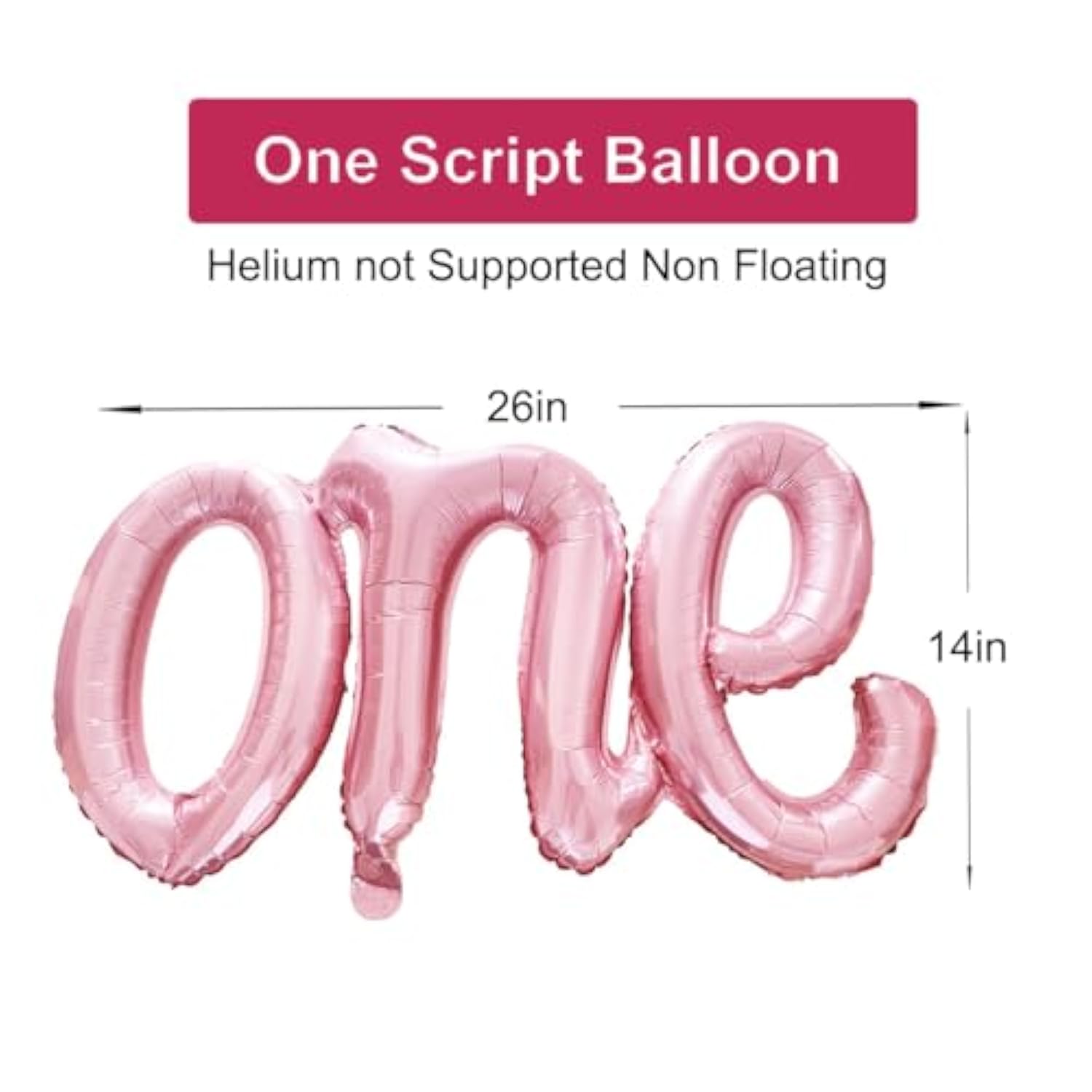 2 Pc Pastel Pink ONE Balloon Set 40" Number 1 & 26" Script Banner for 1st Birthday