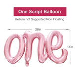 2 Pc Pastel Pink ONE Balloon Set 40" Number 1 & 26" Script Banner for 1st Birthday