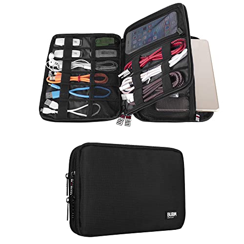 Double Layer Electronic Accessories Organizer, Travel Gadget Bag For Cables, Usb Flash Drive, Plug And More, Perfect Size Fits For Ipad Mini (Medium, Black)