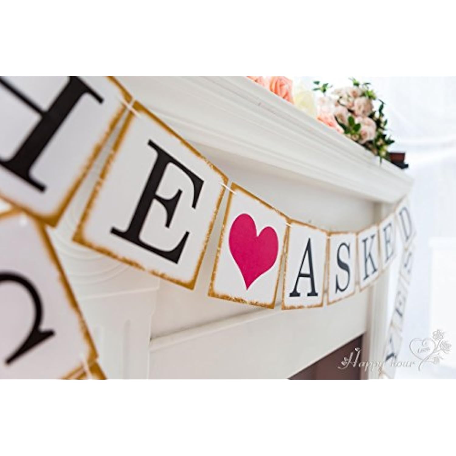 Engagement Party Decorations Engaged Bunting Banners With Gold Edge He Asked She Said Yes