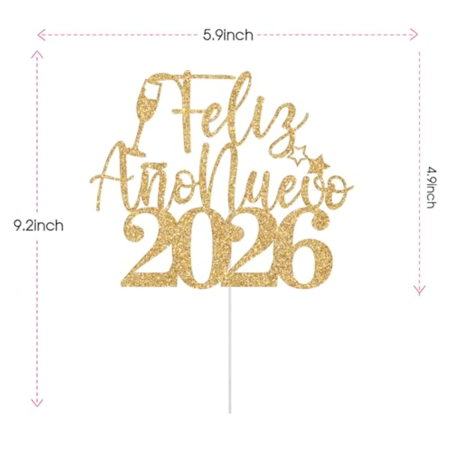 Feliz Año Nuevo 2026 Cake Topper Gold Glitter New Year Party Decor