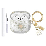 Compatible With Airpods 4 Case Cover 2024, Soft Tpu With Cute Flower Pattern For Airpods 4Th Generation Case With Flower Keychain And Cleaning Kit For Girls Women (White)