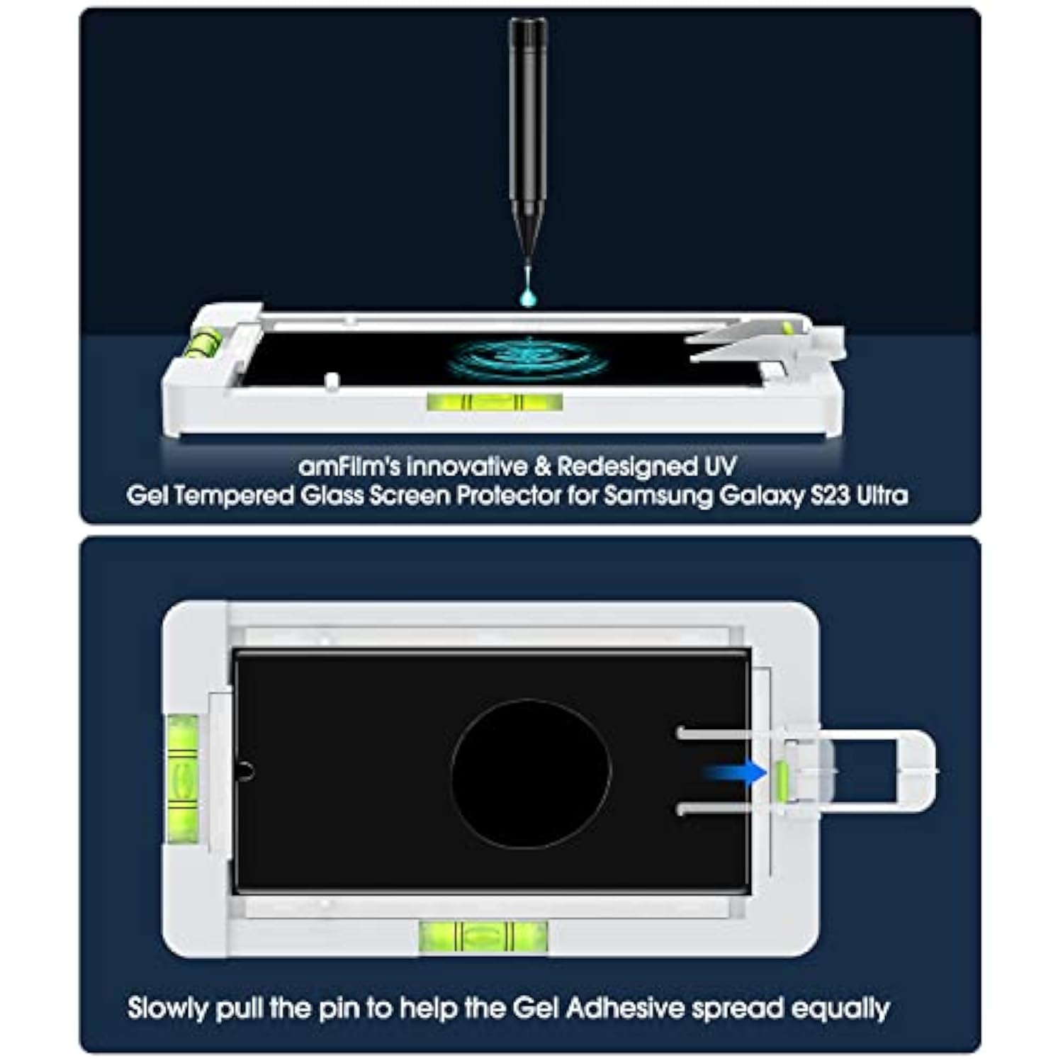 amFilm [3+3 Pack 3D Curved Tempered Glass for S23 Ultra Screen Protector Samsung Galaxy 6.8 Inch with Liquid Dispersion Tech, Designed for Fingerprint Reader, Upgraded Easier Application Tray.