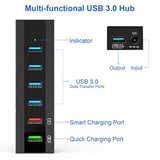 Powered Usb 3.0 Hub, 6 Ports High Speed Usb 3.0 Hub Splitter With 24W Power Ad