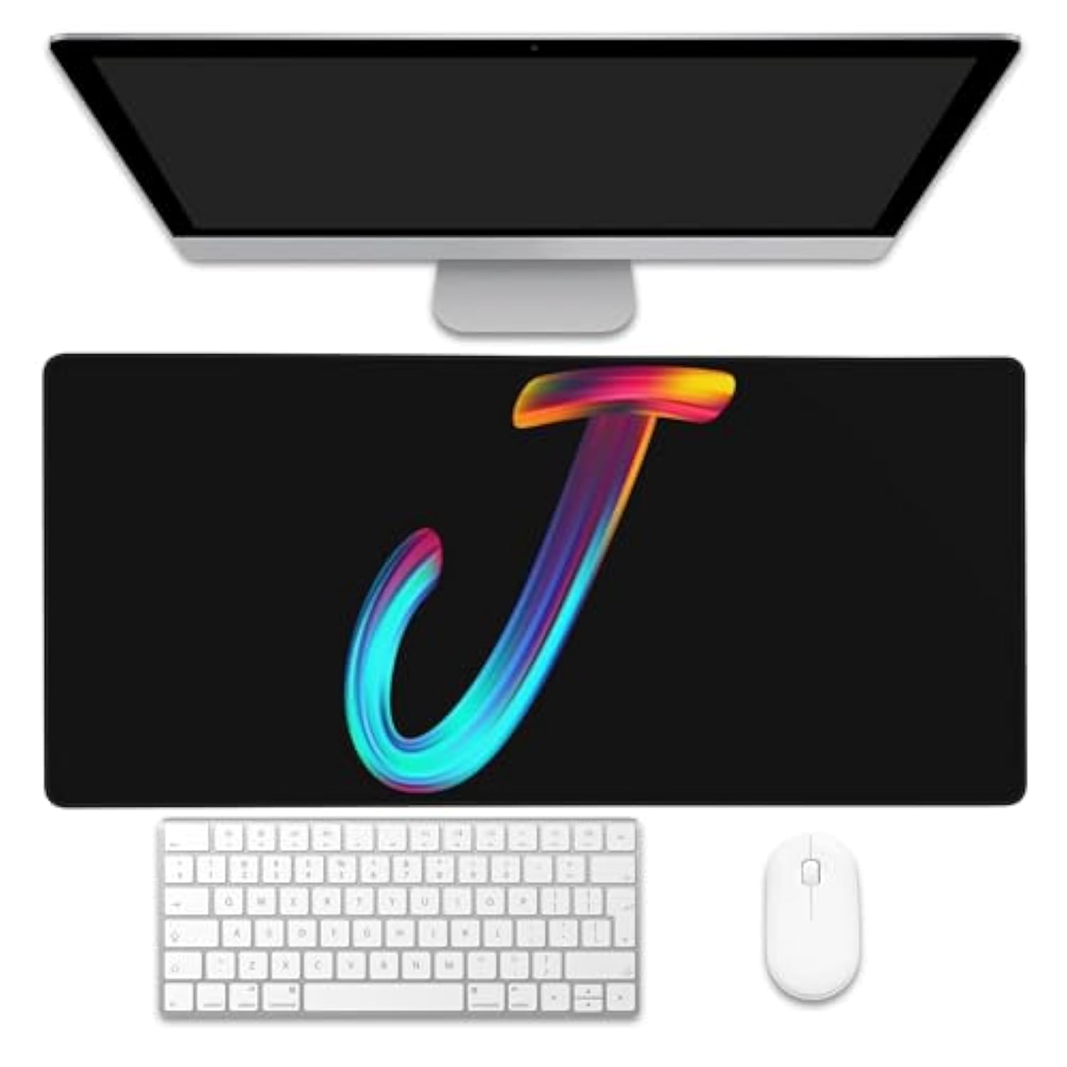 Desk Mat, Colorful Letter J Extended Gaming Mouse Pad Large, 35.4"X15.7" Big Mouse Pad With Non-Slip Base And Stitched Edge, Long Computer Keyboard Mouse Mat For Home Office Work