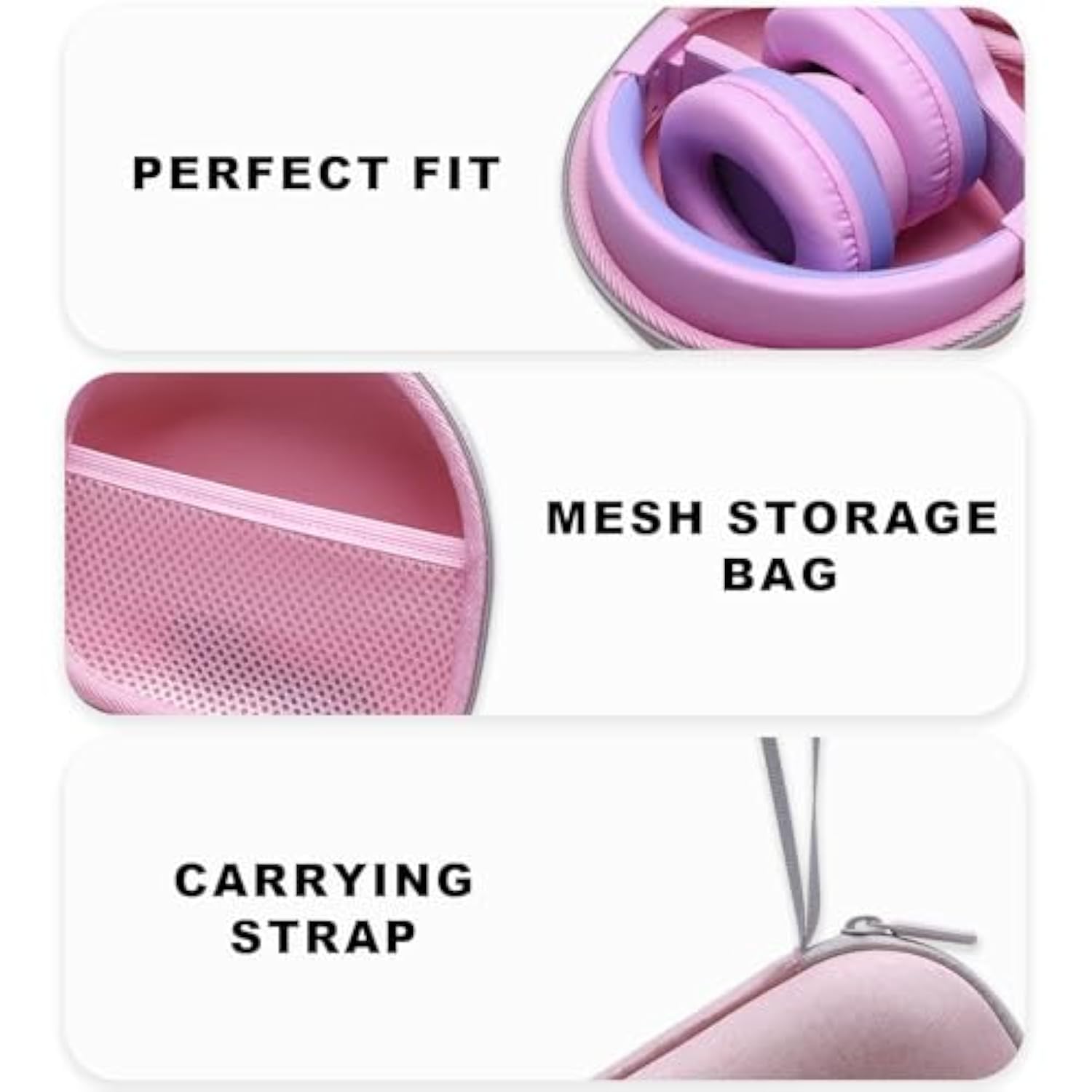 Kids Headphones Case Compatible With Iclever Bth12 / Bth20/ Bth26/Hs19, Joyspark, Candy Bila, Earfun, Midola, Imyb Foldable Kids Headphones, Pink Travel Storage Bag