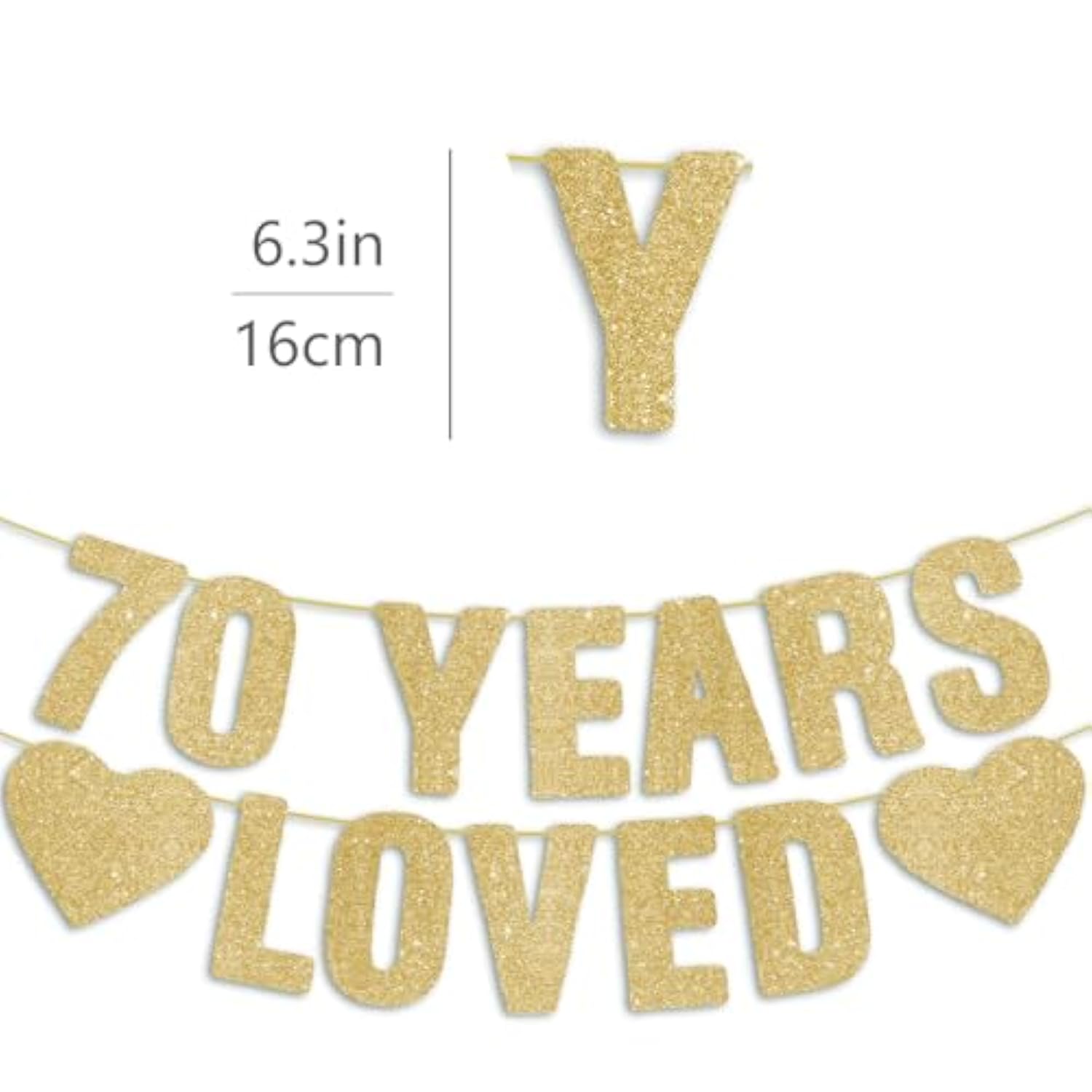 Pre-Strung 70Th Birthday Banner - Gold Glitter, Happy 70Th Birthday Party Decorations For Women & Men, Funny 70 Year Old Anniversary Decor Bday Sign Gifts