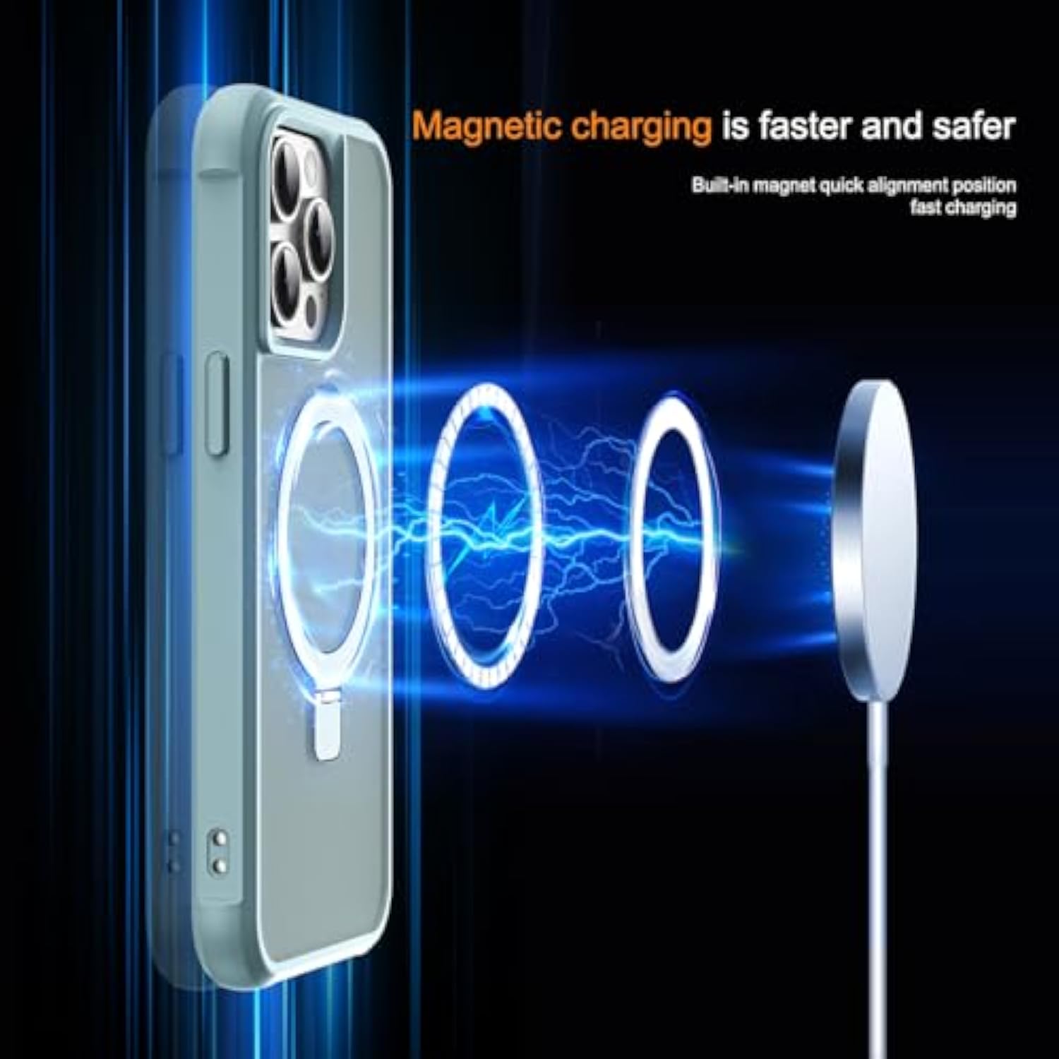 Compatible With Iphone 12 Pro Max Case & Iphone 13 Pro Max Case With Invisible Magnetic O-Ring Stand Translucent Phone Cases 6.7" [Compatible With Mag-Safe][Great Grip Feeling], Blue