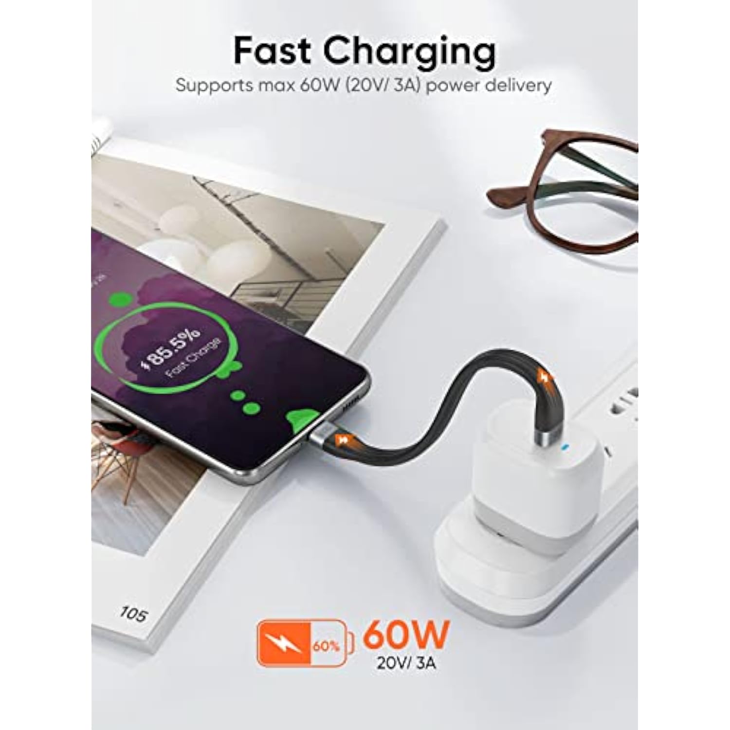 CableCreation Short USB C Cable 6inch, USBC to USBC PD FastCharging Cord, USB