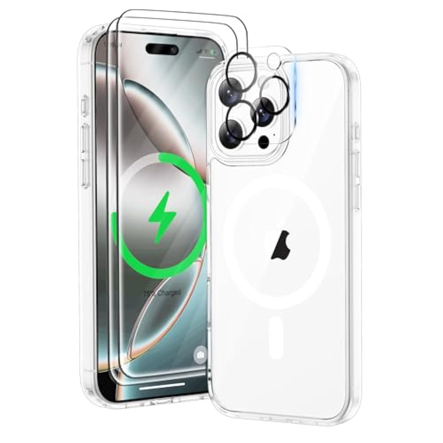 Magnetic For Iphone 16 Pro Case, [Compatible With Magsafe][2 Pcs Screen Protectors+ 1 Pcs Camera Lens Protector][15 Ft Drop Protection] Transparent Back, Shockproof Bumper, Anti-Scratch, Clear