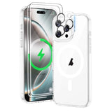 Magnetic For Iphone 16 Pro Case, [Compatible With Magsafe][2 Pcs Screen Protectors+ 1 Pcs Camera Lens Protector][15 Ft Drop Protection] Transparent Back, Shockproof Bumper, Anti-Scratch, Clear