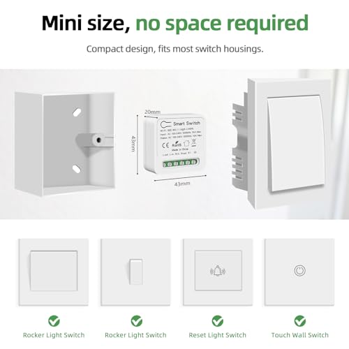 Smart Wifi Wireless Relay Switch Module, Tuya Ac100-240V Smart Life Remote Control Compatible With Alexa And Google Home, 16A