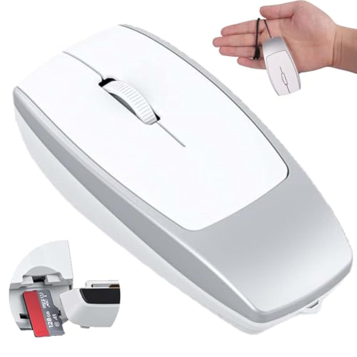 Wireless Bluetooth Mouse With Card Reader (Up To 2Tb) Mini Portable Lightweight Silent Rechargeable Optical Cordless Mice For Pc Laptop Tablet Smartphone Android Windows Girl Boy Gift (Silver)