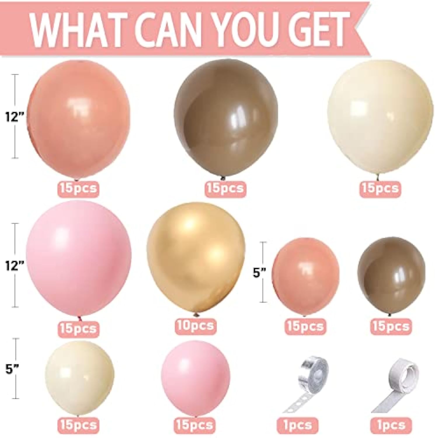 132PCS Boho Balloon Garland Kit in Dusty Rose, Nude & Ivory for Baby Shower