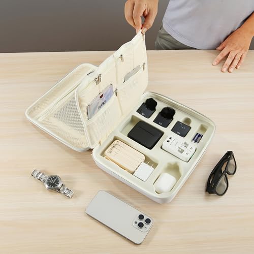 Electronics Organizer Case,Travel Essentials Bag For Ipad,Tablet, Charger, Cables, Power Bank,Lapel Mic, Earphones, Watches, Tech Accessories Carry Bag For Travel, Live Streaming, Business Trip