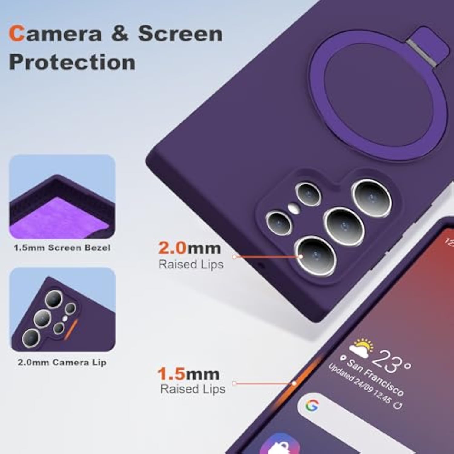 Purple Samsung Galaxy S24 Ultra Case with Stand, 6.8 Inch Screen Protection