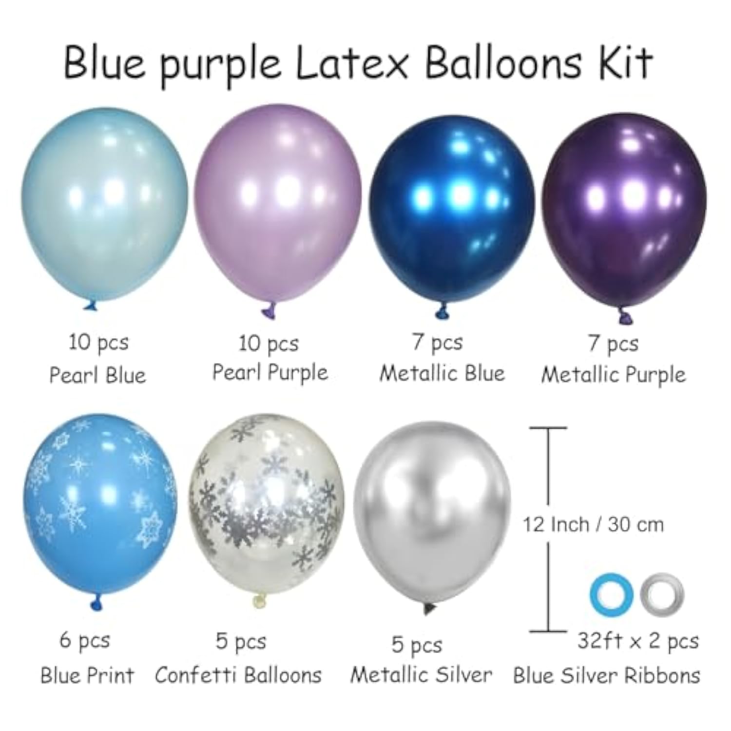 Purple And Blue Party Balloons Kit, 50Pcs Blue Silver Purple Balloons 12 Inch Snow Balloons For Girls Theme Party Supplies Ice Snow Theme Birthday Baby Shower Winter Party Decorations