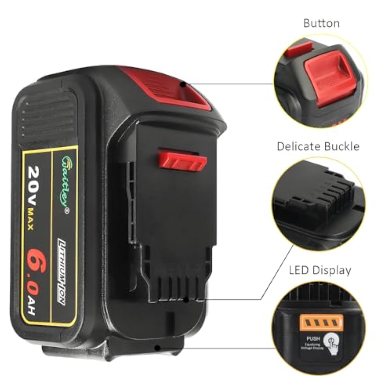4 Pack 20V 6A Replacement Battery Compatible With Dewalt Dcb200 Dcb206 Dcd Dcf Dcg Series Cordless Tools