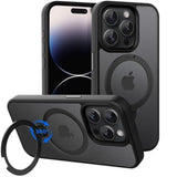 Magnetic Case For Iphone 14 Pro Max 6.7 Inch With 360 Rotatable Ring Stand, Compatible With Magsafe Car Phone Mount, Cases Cover Phone Holder For Desk Meeting/Videos?Matte Black?